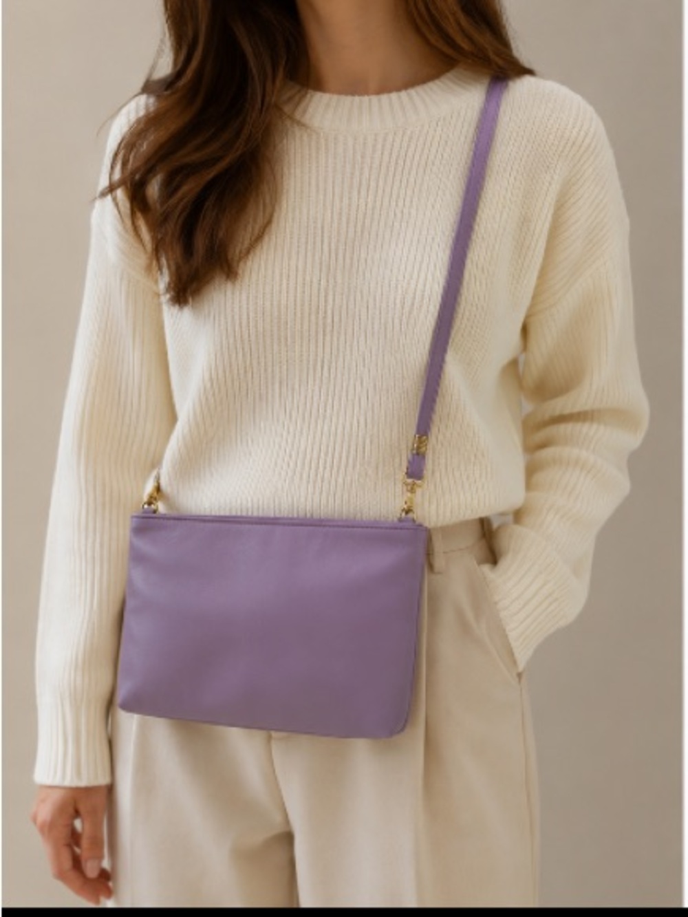 Tignanello TIGII Leather Lavender Crossbody/Clutch Bag Feminine Solid Minimalist